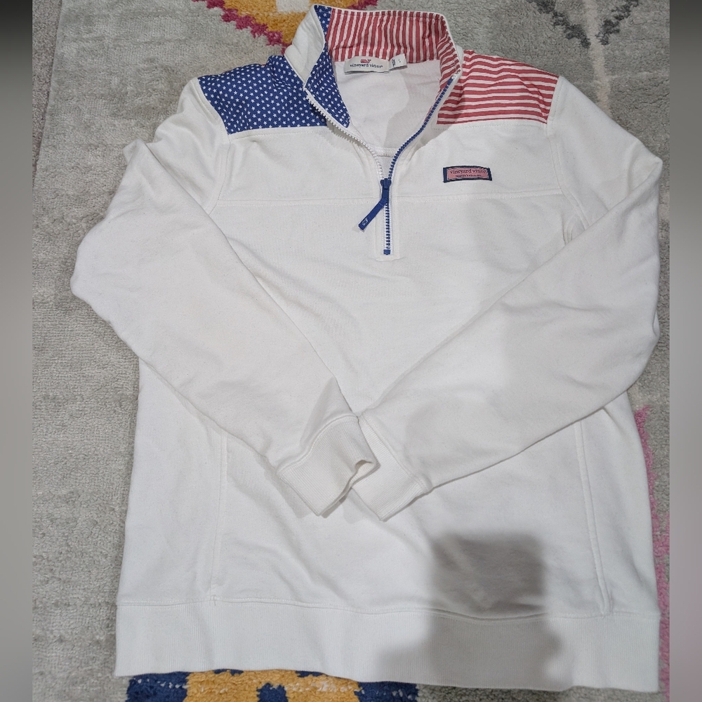 Vineyard Vines Quarter Zip - American Flag Print - Women's Size L